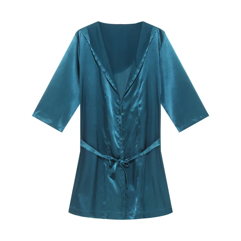 Albornoz Kimono de seda con capucha para Hombre, ropa de dormir Sexy con manga Peignoir, albornoz de verano