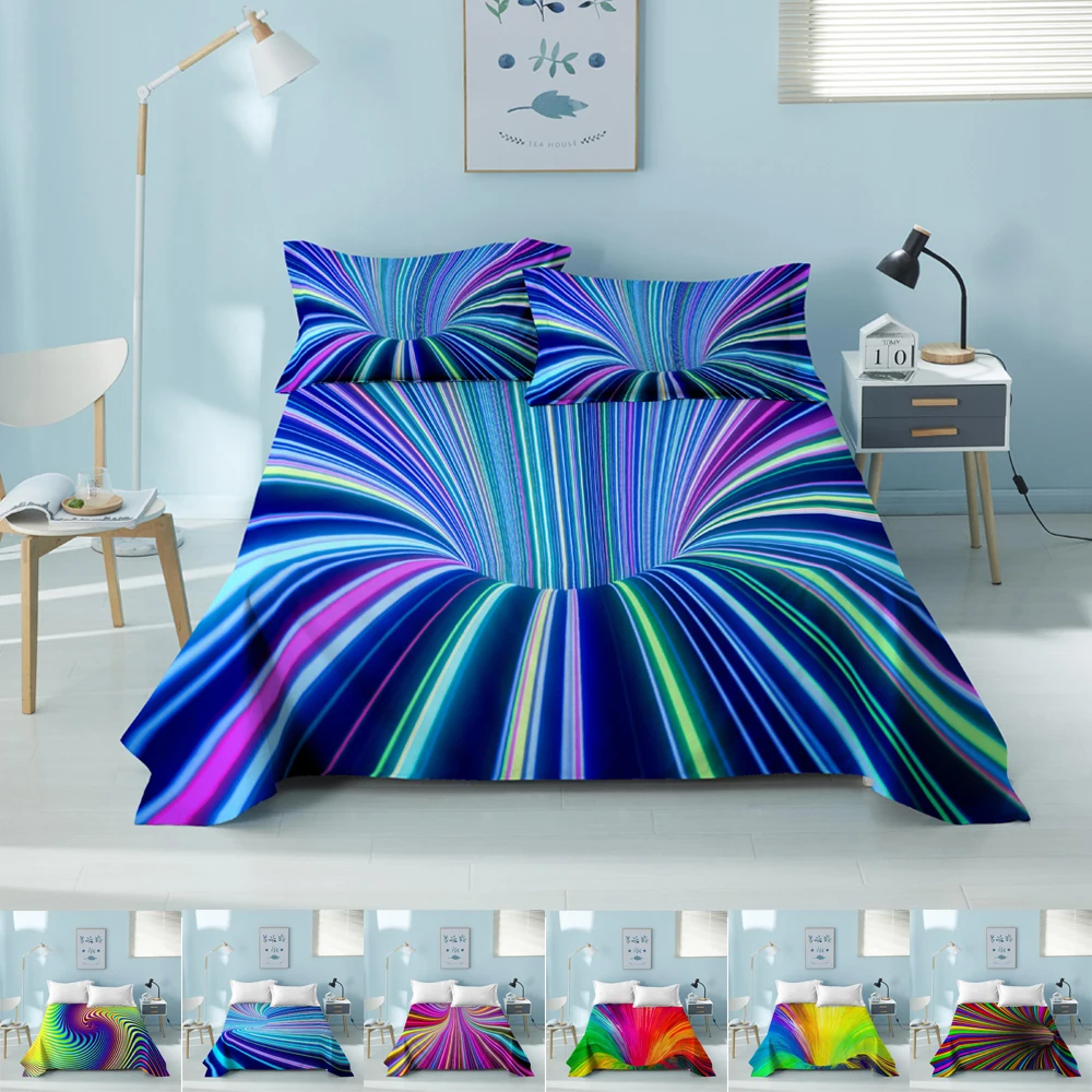 

Sábana de cama con estampado psicodélico para el hogar, ropa de cama plana abstracta en 3D, transpirable, tamaño King y Queen