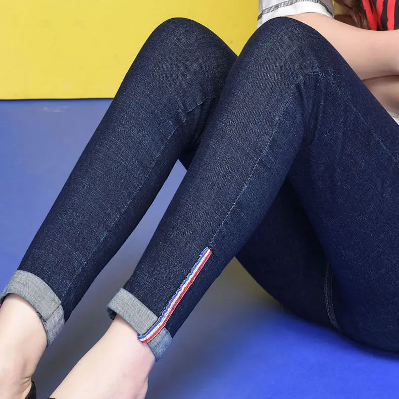 

Vintage Autumn Skinny Soft Mid Waist Pencil Jeans Women Slim Fit Stretch Cuffs Denim Pants Ankle Length Denim Tight Trouser M401