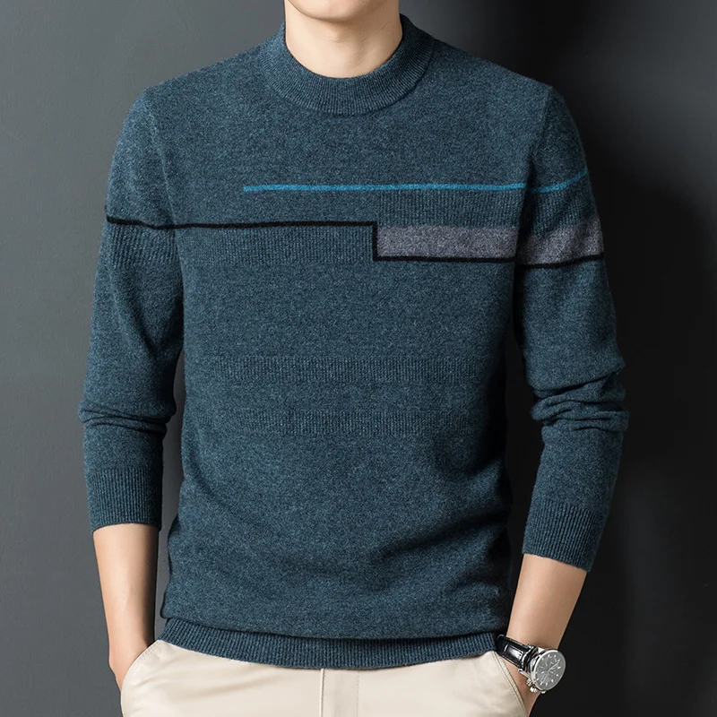 thickened Cashmere sweater men's neck Jacquard round loose warm pullover casual knitted sweater