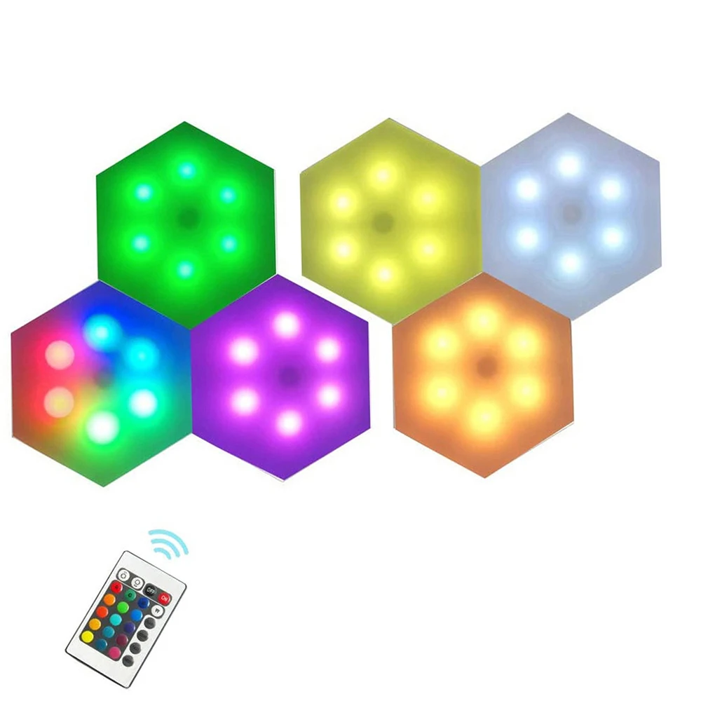 

10-1pcs Colorful Hexagonal Wall Lamp Remote Control LED Honeycomb Quantum Lights for Bedroom Living Room Stair Creative Decor