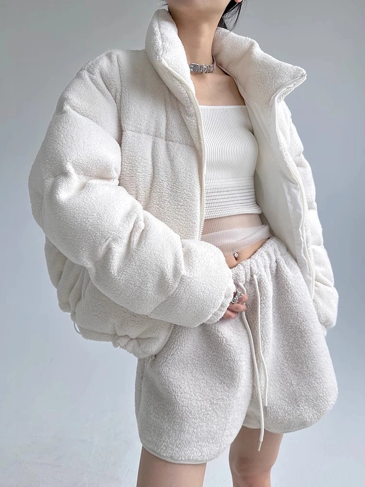 Белый короткий берберский флисовый пуховик American High Street одежда с хлопковой