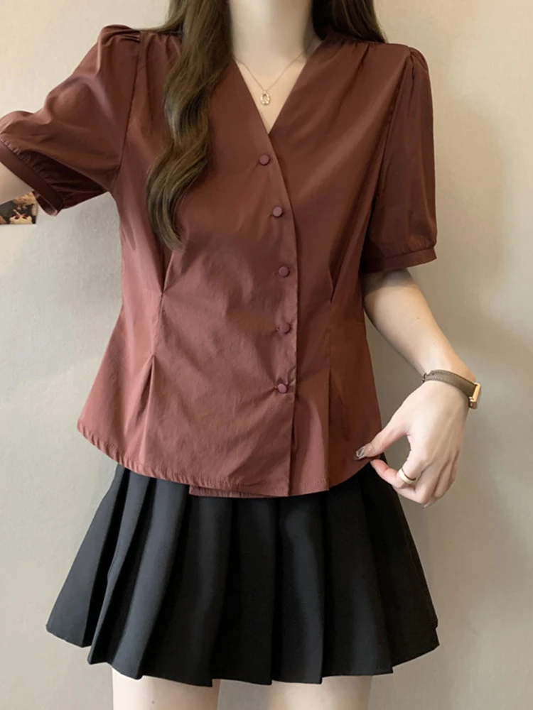 Plus Size Plus size women clothing Belly Covering Slim fit Slimming Diagonal Buckle Short sleeve Shirts Female Summer Fat Sis...