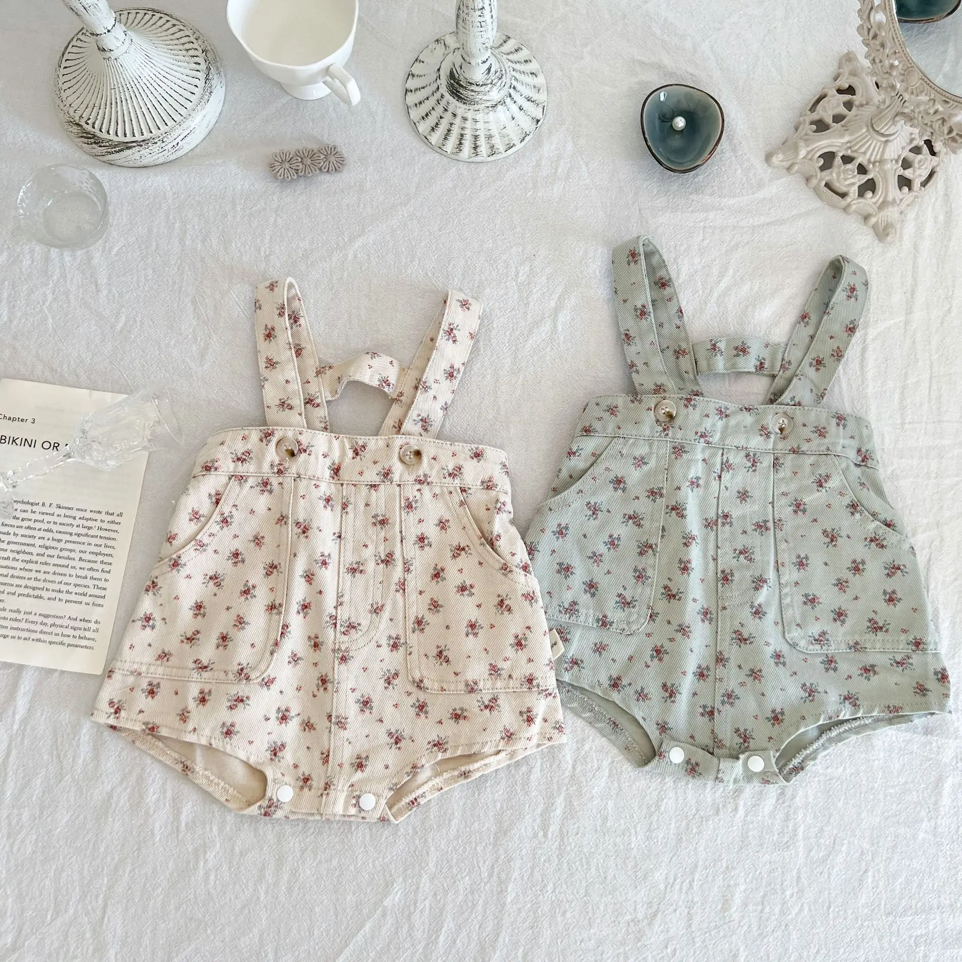 

2022 Autumn New Baby Flower Print Big Pockets Overalls Kid Boys Soft Fashion Suspenders Jumpsuit Girls Baby Cotton Denim Onesie