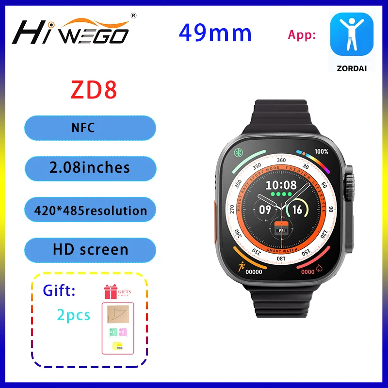

Новинка, Смарт-часы ZD8 Ultra MAX Series 8, Смарт-часы 2,08 дюйма, 1:1 чехол, NFC GPS трек, для мужчин и женщин, Bluetooth, водонепроницаемые спортивные часы