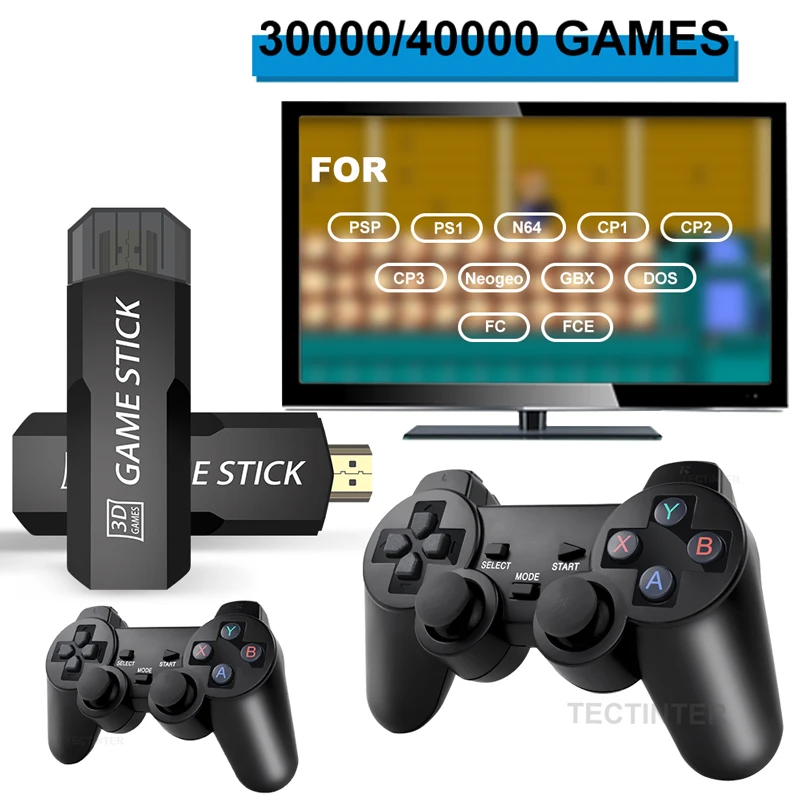 GD10 Video Game Console 64G 4k TV Game Stick Built-in 30000+ Games Wireless Gamepad Retro Handheld Game Player for PS1/PSP/GBA