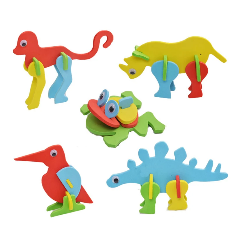 

Children 3D DIY EVA Stickers Puzzle Games Foam Animal Dinosaur Assemble Jigsaw Kid Recognition Training Education Toy