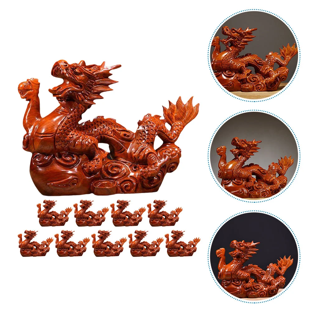 

10 Pcs Desktop Decor Wooden Statue Ornament Chinese Zodiac Animal Statues Craft