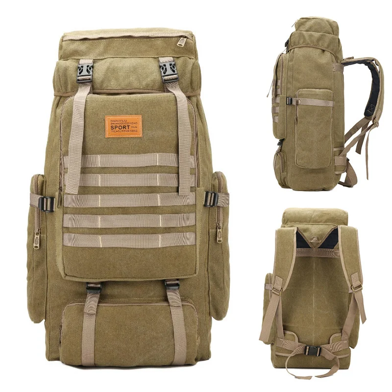 80L Tactical Backpack Camping Hiking Military Knapsack Multiple Compartments Rucksacks Breathable Canvas Travel Climbing Bag |