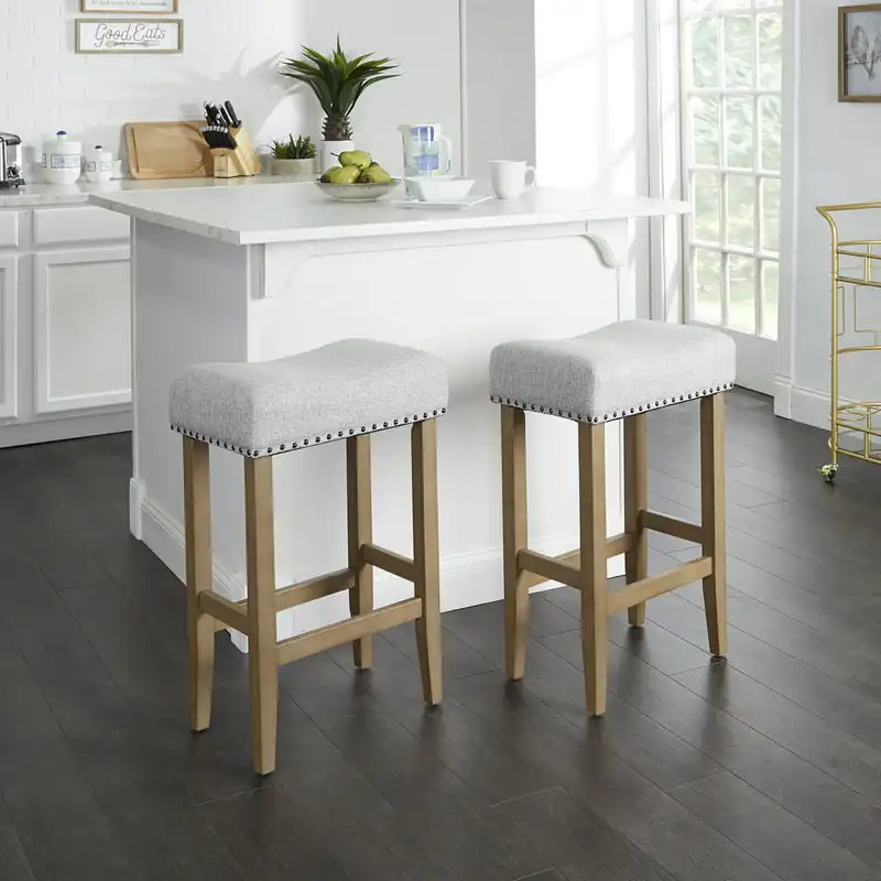 

Grey Linen like Upholstered Backless 29 inch Barstool