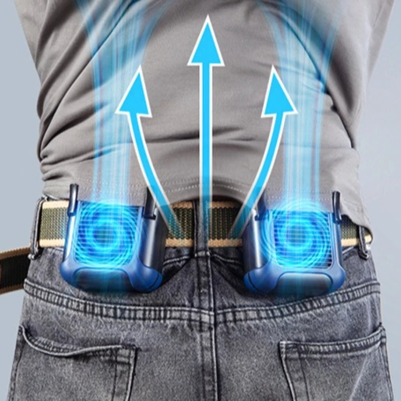 

USB waist hanging fan portable air conditioning suit rechargeable battery 3 speed 4000mAh power bank waist clip wearable fan