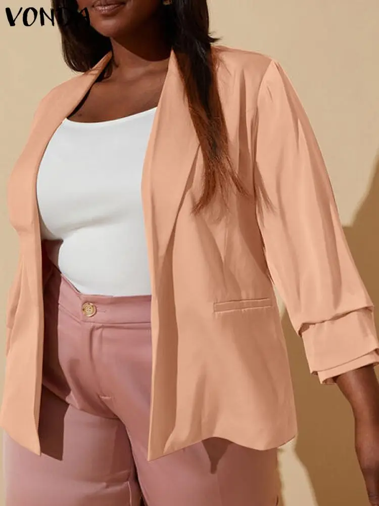 

Women Blazers 2023 VONDA Fashion Solid Color Long Sleeve Coats Autumn Lapel Neck Outwears Fashion Office Lady Blazer Baggy