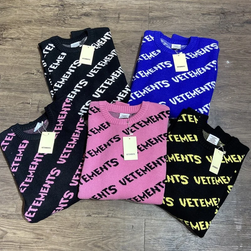 

VETEMENTS Knitted Sweater Full Screen Printing Loose Men's And Women's Long Sleeve Round Neck Sweater