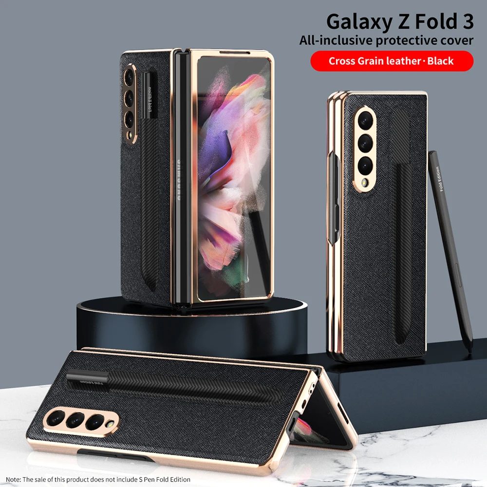 

Luxury Phone Case for Samsung Galaxy Z Fold 3 Mobiles with Glass Film Galaxy Z Fold3 Folding Screen Pen Slot Full Coverage Cover