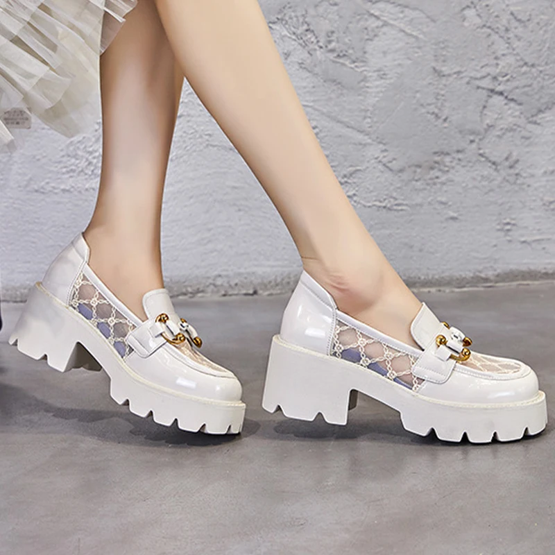 2023 Genuine Leather Female Elevator Shoes Sandals Hollow Mesh Summer Fashion Platform Wedge Chunky Comfy Women Loafer Shoes