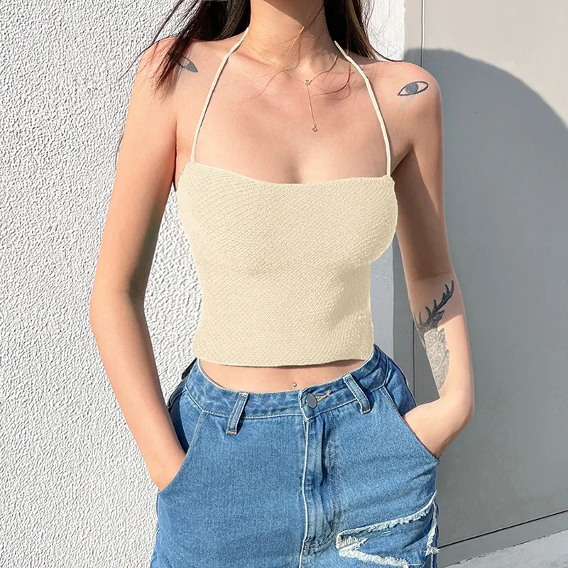 

Halter Top y2k Backless Summer Vest female sexy knit sleeveless tank top women cropped t shirt Strap Wrapped Women's tube top
