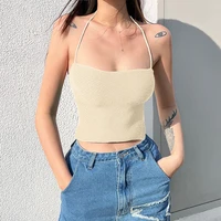 halter top y2k backless summer vest female sexy knit sleeveless tank top women cropped t shirt strap wrapped womens tube top