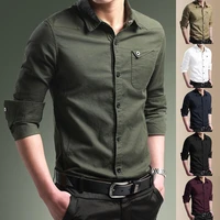 mens casual shirts long sleeve work shirts pockets decor lapel slim fit work shirts mens cotton solid color business shirt