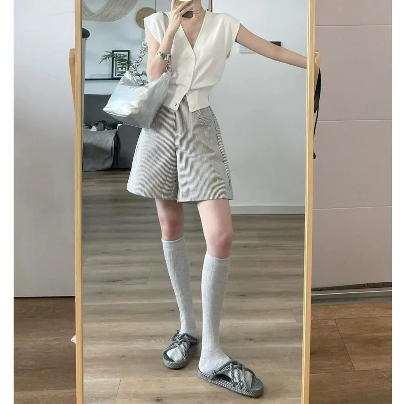 Широкие шорты с высокой талией плюс вязаный жилет без рукавов комплект из 2