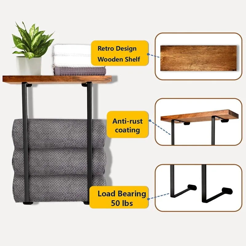 

Cross-border New Towel Storage Rack Wood Wall-mounted Metal Bathroom Towel Rack Bathroom Towel Rack