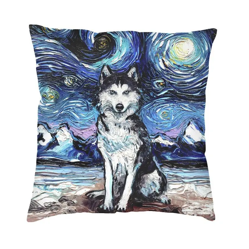 

Starry Night Siberian Husky Dog Cushion Cover Home Decor Print Pet Lover Throw Pillow Case for Living Room Sofa Pillowcase