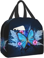 blue butterfly lunch bag insulated reusable lunch box thermal tote bag container cooler bag for women men travel picnic work