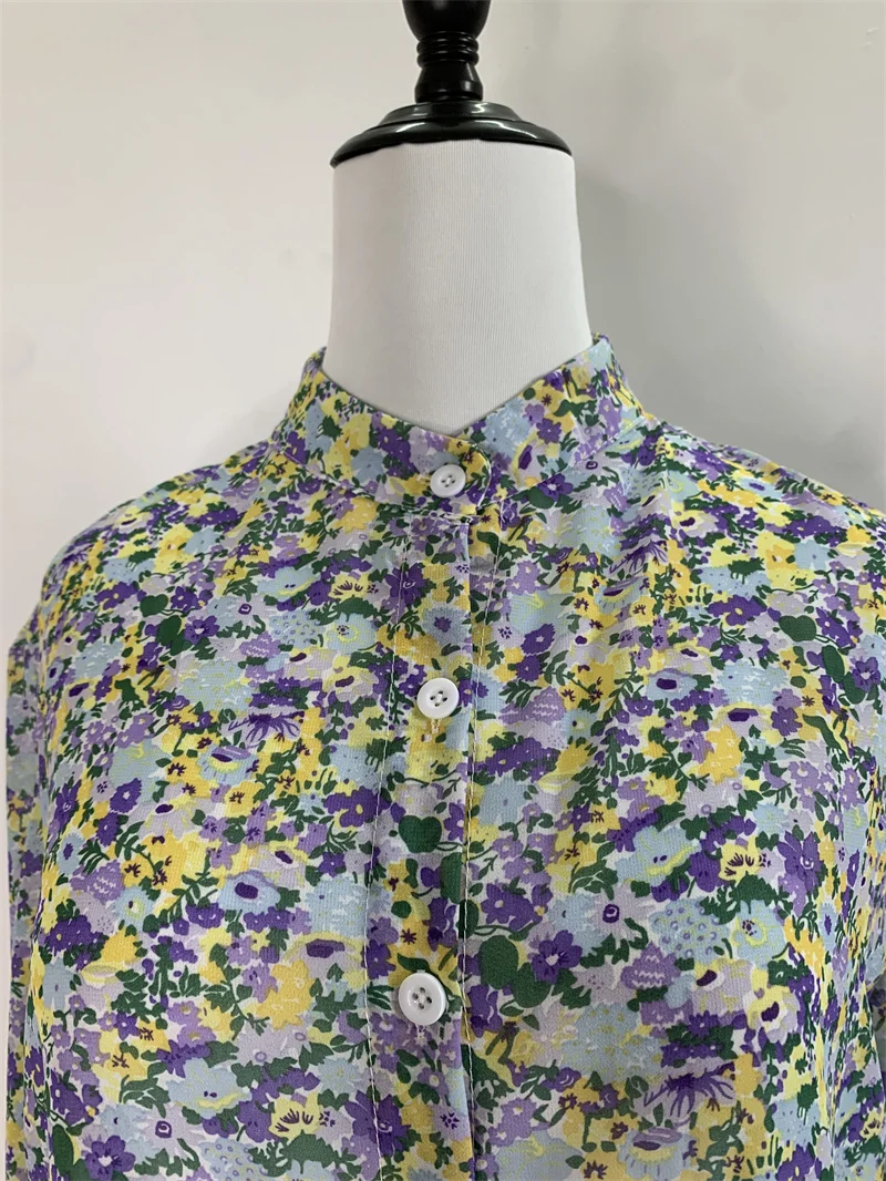 Женская Оранжево-небесно-голубая Рубашка С Цветочным Принтом