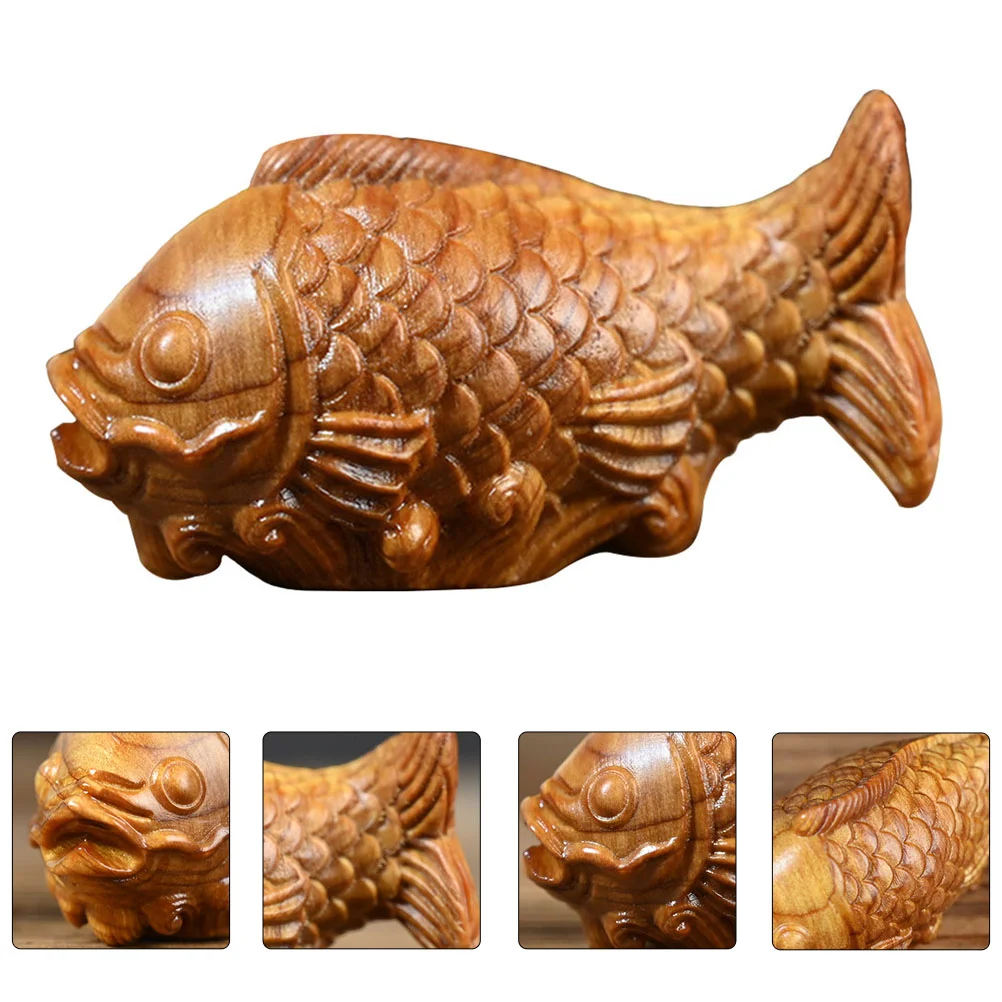 

Wood Fish Ornament Desktop Decor Wood Carved Decor Wood Craft for Decor