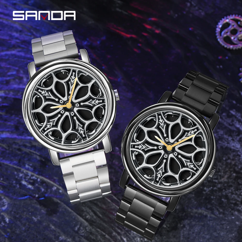 

Luxury 3D Car Wheel Watch for Men 360 Degree Rotating Wheel Rim Dial Fashion Leather Stainless Sport Waterproof Men Quartz Watch