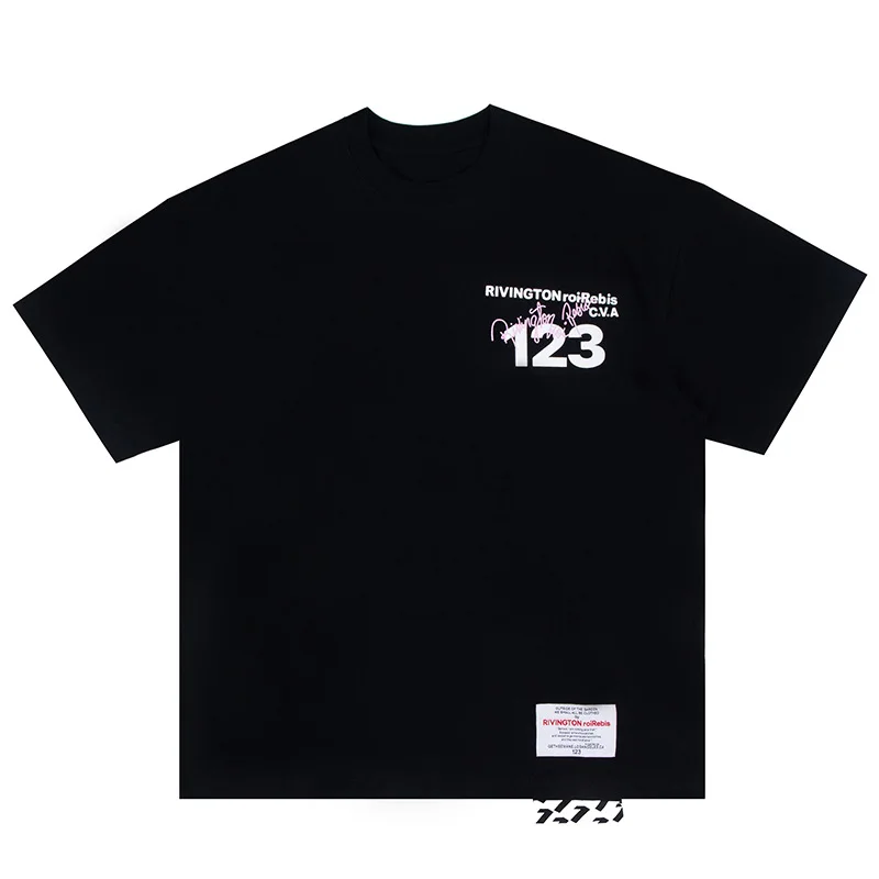 

Новинка весна-лето 2023, винтажная Повседневная футболка с коротким рукавом в стиле High Street с большим ярлыком, 123
