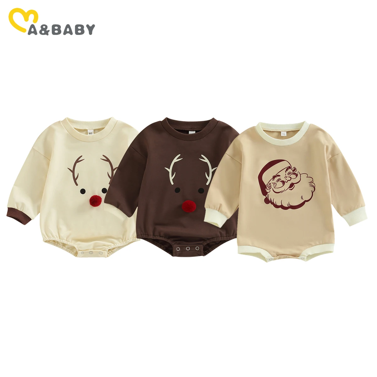 

ma&baby 0-18M Christmas Infant Newborn Baby Girl Boy Romper Santa Deer Print Long Sleeve Jumpsuit Xmas Clothing