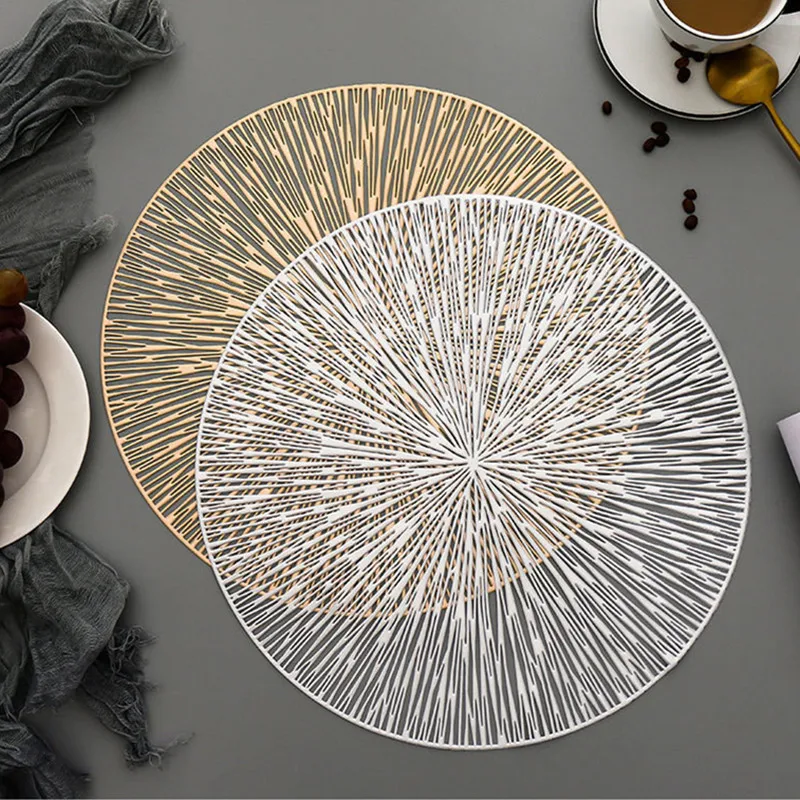 

1Pc 38cm Round Hollow Gold PVC Placemat For Dinner Table Home Kitchen Dining Mat Cup Coaster