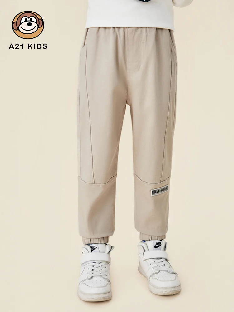 

A21 Boys' Clothes Woven Leggings Trousers Brushed Elastic Waist Classic All-match Children's New Spring and Autumn Casual Pants