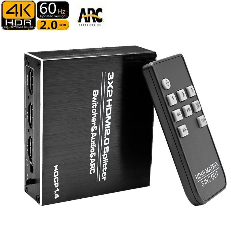 Сплиттер 4K HDMI 60 Гц Ultra HD 3X2 переключатель R/L + ARC 3 порта s входы 2 выходы с ИК-пультом