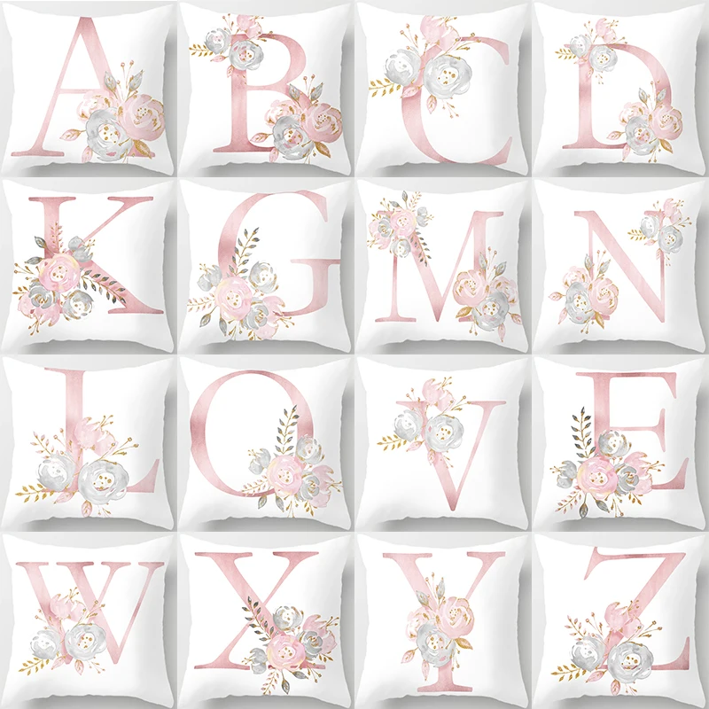 

The Latest Letter Pillow Case English Alphabet Polyester Cushion Cover for Sofa Home Decoration Flower Car Cushion Case Hogar