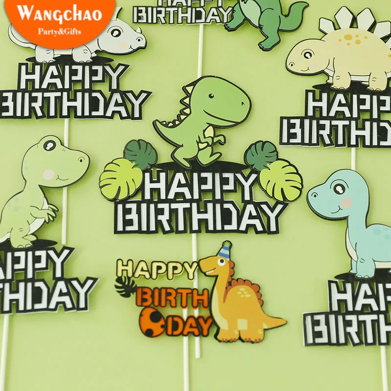 

Dinosaur Theme Happy Birthday Cake Topper Child Birthday Party Cartoon Decoration Candy Bar Baby Shower Kids Party Supplies