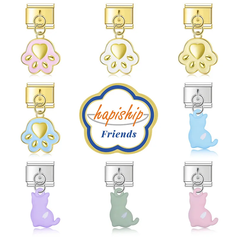 Hapiship модные женские итальянские шармы с принтом кошачьей лапы звенья подходит