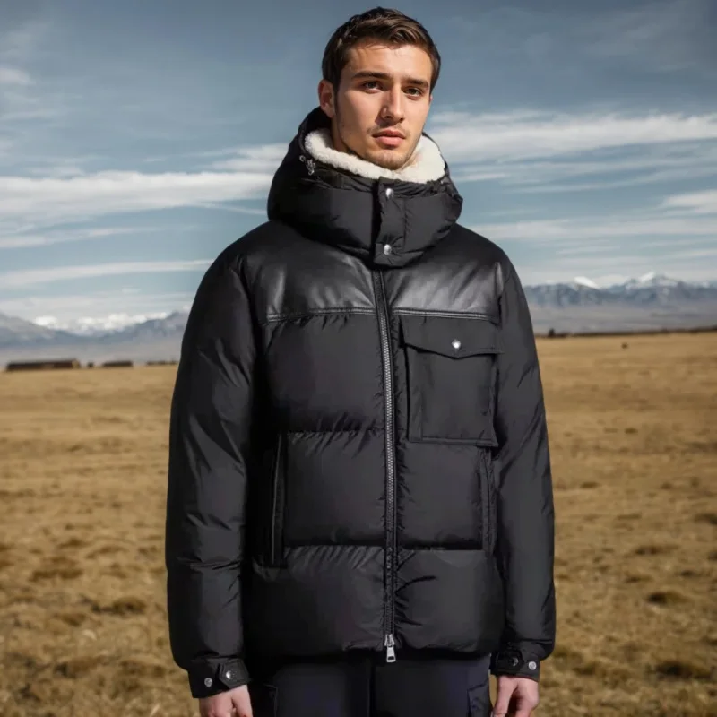 Mo*cl*r Зимняя мужская белая куртка на гусином пуху теплая приталенная