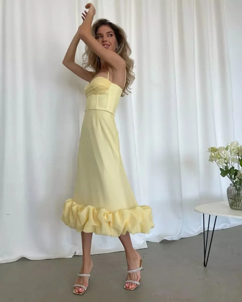 

Женское вечернее платье-годе, элегантное желтое платье с большим подолом, осень 2023