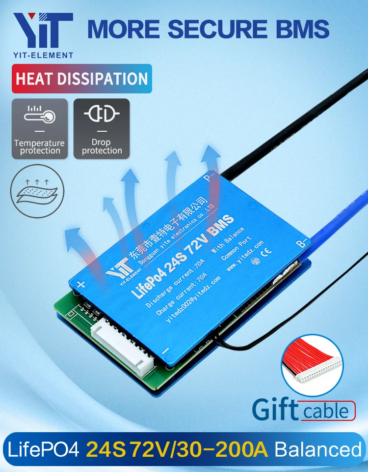 

Lifepo4 24S 72v BMS 30A to 200A Lithium Battery 3.2v Protection with Balancd For Scooter Solar Camp Free Shipping