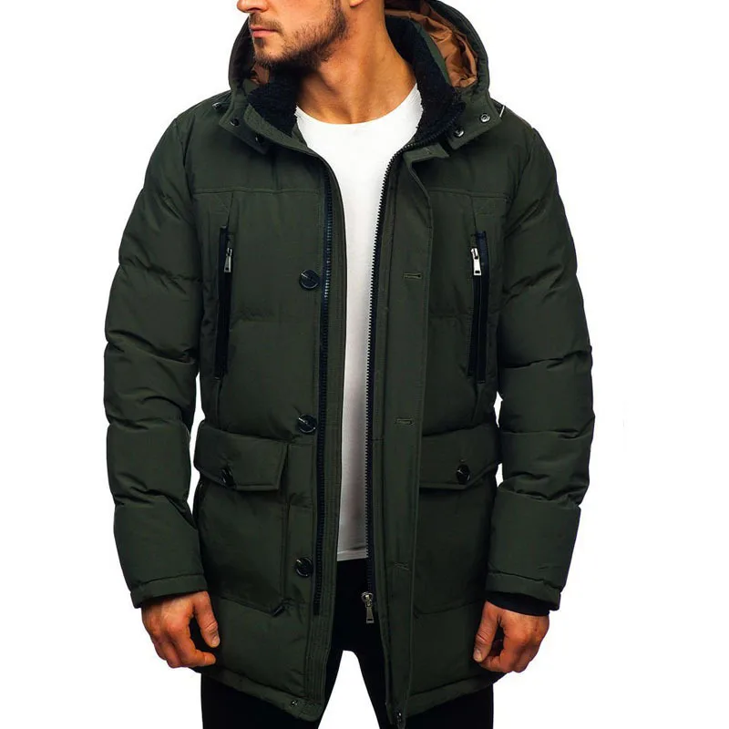 New Autumn and Winter Men's Cotton Jacket Casual Down Cotton Jacket Men's Thick Cotton Jacket Solid Color Hooded Men's Jacket
