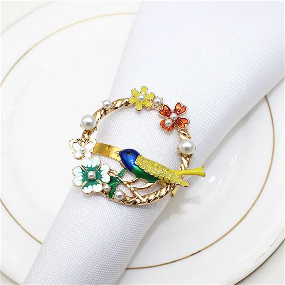 

20PCS/alloy spring bird garland napkin ring desktop decoration for wedding banquet family gathering celebration hotel