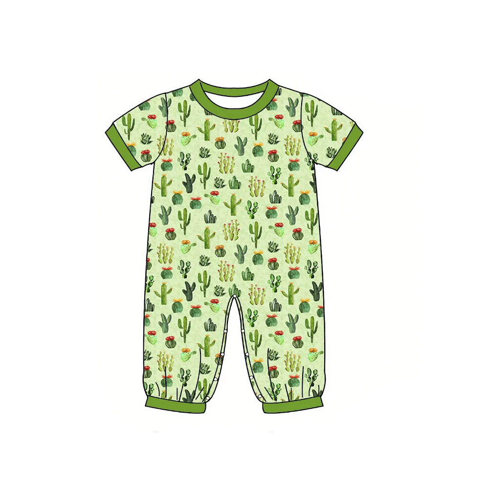 Фото Boutique children's suit short sleeve jumpsuit western hat cactus print baby girl boy jumpsuit clothing №1