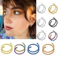 1 pair stainless steel double nose hoop ring silver color spiral nose hoop set for women men nostril piercing jewelry