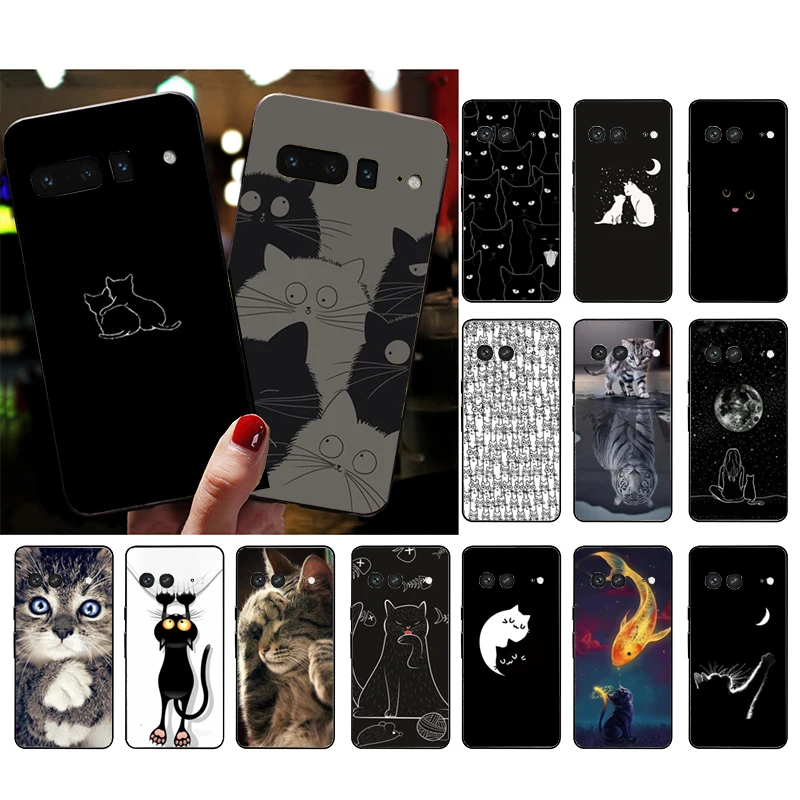 

Phone Case for Google Pixel 7 Pro 7 6A 6 Pro 5A 4A 3A Pixel 4 XL Pixel 5 6 4 3 XL 3A XL 2 XL Funda Black Cat