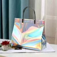 reusable pvc laser tote bag thick handbag for women waterproof travel storage bags portable clothing makeup shopping bag gifts