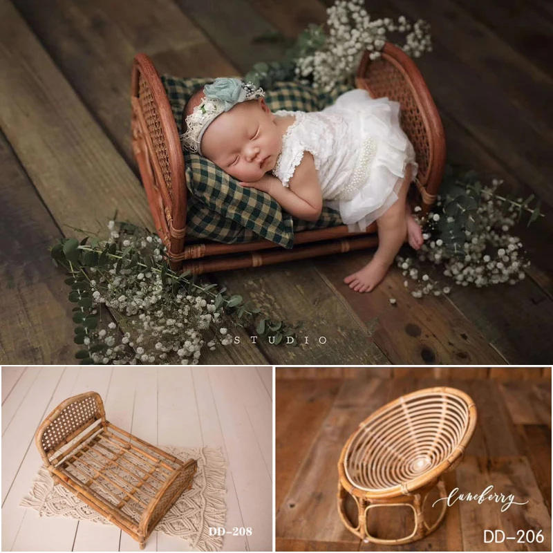 Dvotinst Newborn Baby Photography Props Vintage Rattan Weaving Baskets Cany Bed Fotografia Accessories Studio Shoots Photo Props