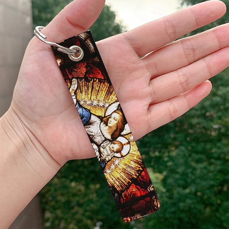 

Fashion The Virgin Mary Leather Keychain Strap Keyrings Hanging Holder Bag Car Wallet Trinket Keychain Hanging Decoration