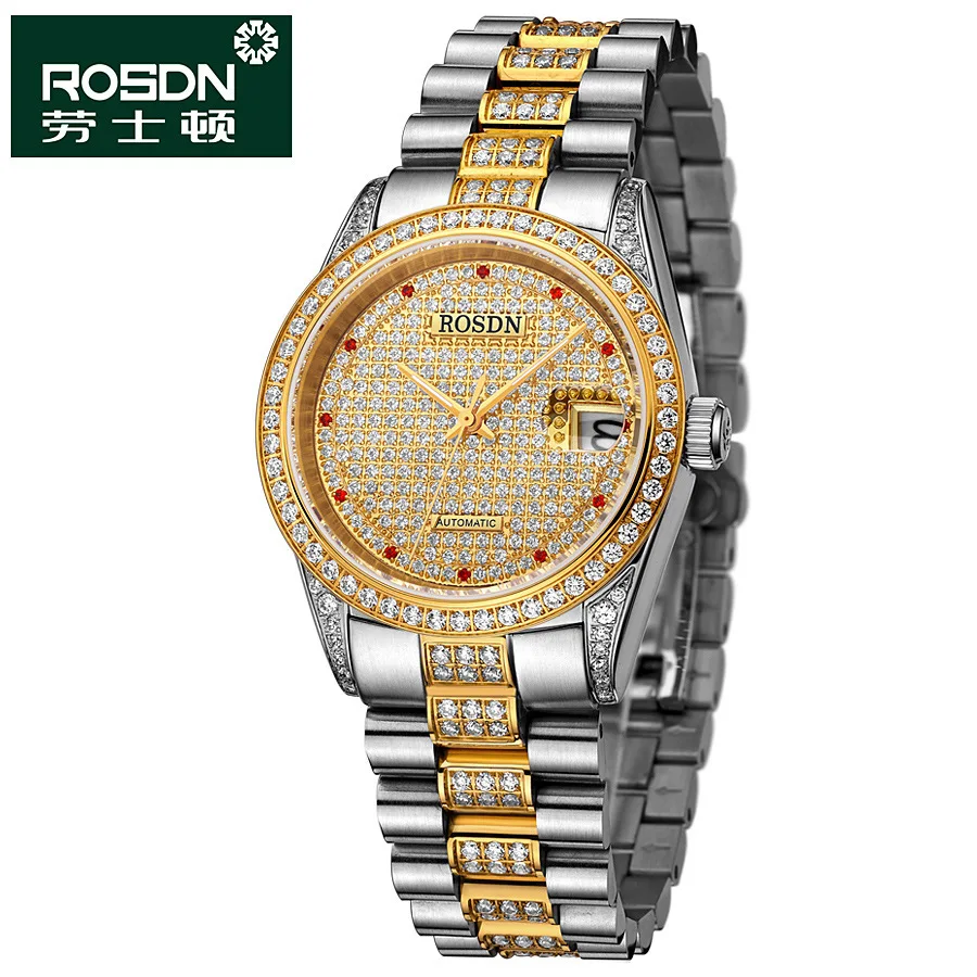 ROSDN Waterproof Men's Alloy Watch Calendar Business Wholesale Lovers Mechanical Watch 2022 Diamond Watch Good Couple Gift 5Bar enlarge