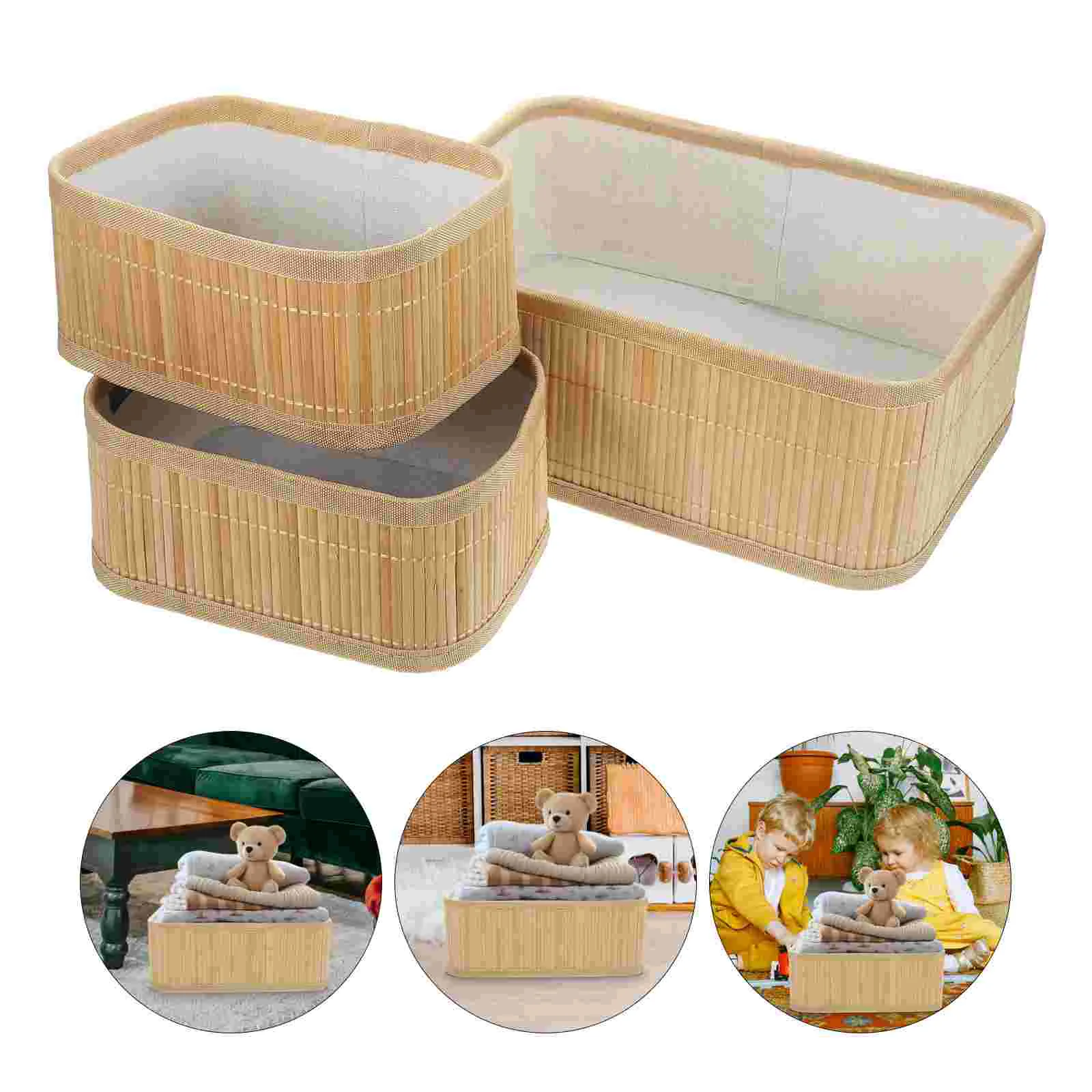 

Bamboo Storage Basket Sundries Container Weaving Reusable Indoor Multipurpose Organizer Home Toys Toilet Paper